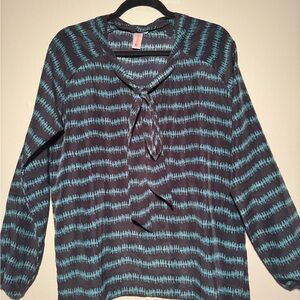 DownEast Teal and Black Patterned Blouse